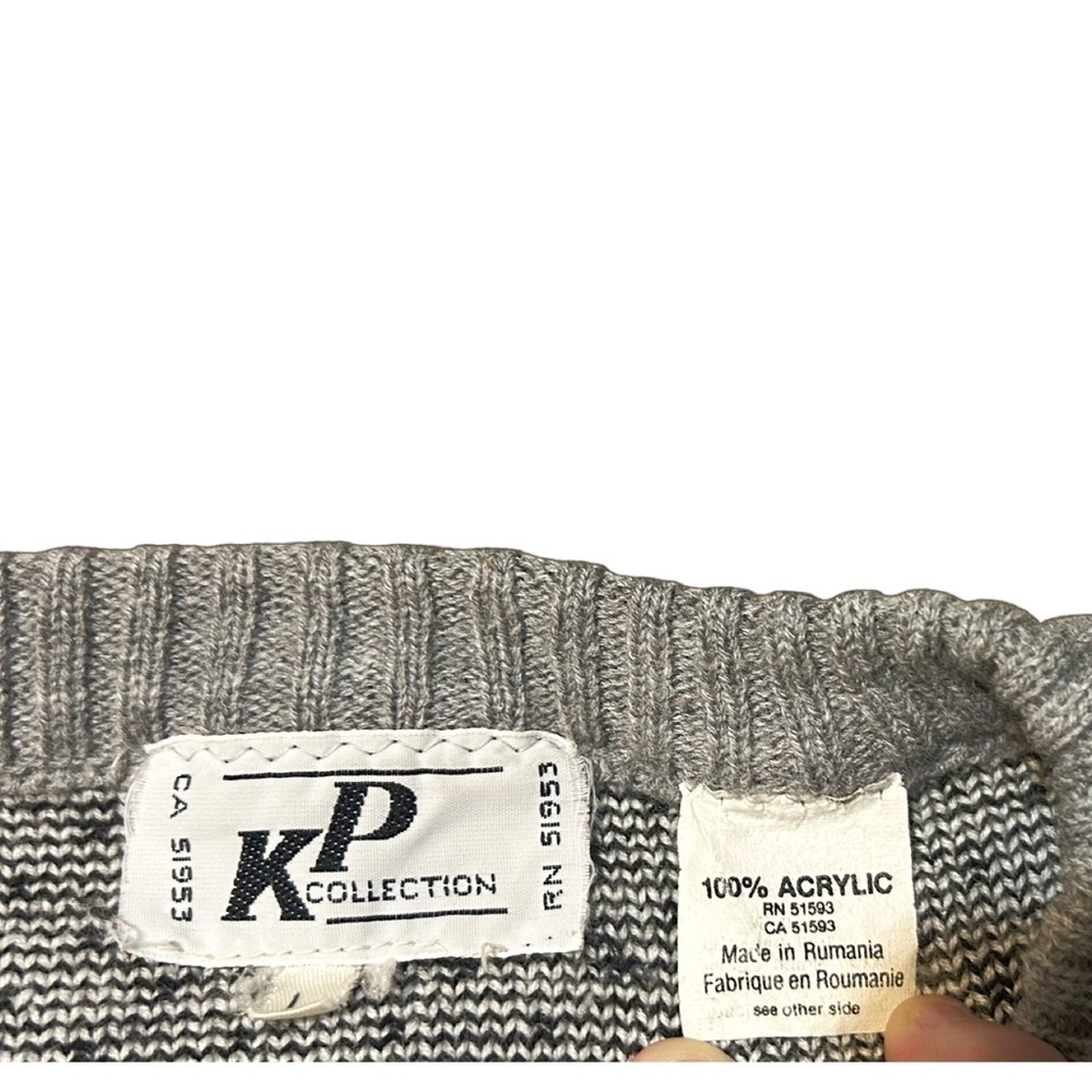 Vintage KP Collection Nordic Sweater Gray Fair Isle Men’s Large - Picture 10 of 14